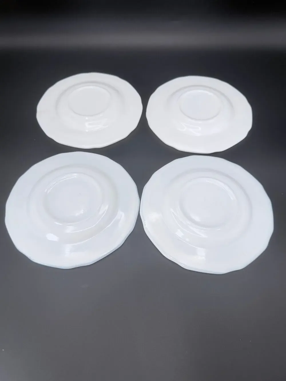 Vintage Indiana Glass Colony Harvest Grape Milk Glass Saucers Set 4 6.25in